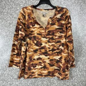 Roaman's Women's Orange & Brown Camouflage Waffle Knit Tee - Size Large - Henley
